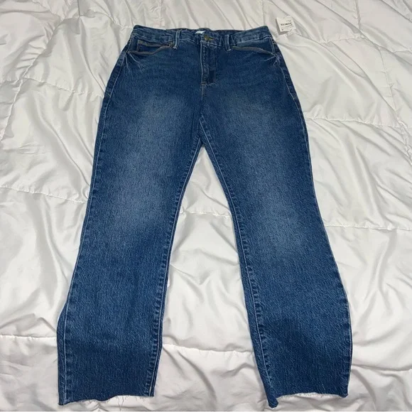 NWT Good American Good Classic Slim Straight Jeans sz 12 31 Medium Blue Raw Hem - Picture 4 of 9